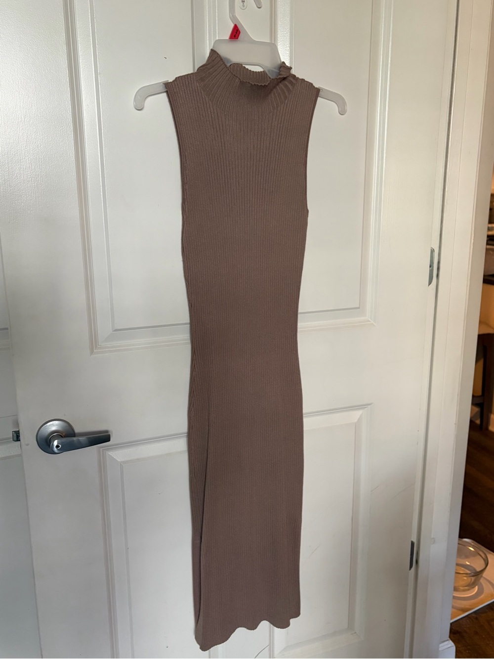 Sleeveless Ribbed Mock Neck Bodycon Maxi Dress - Taupe